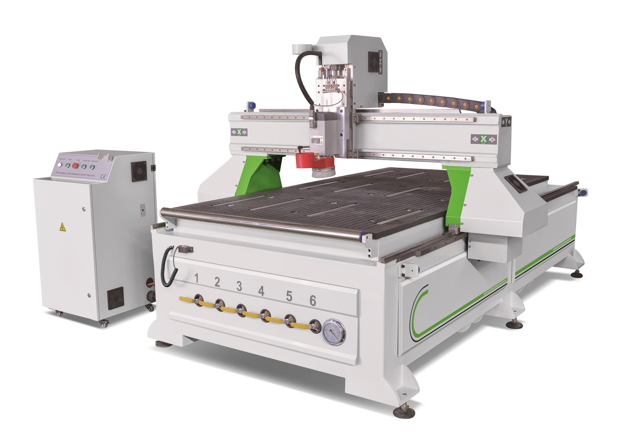 Woodstar Cnc Router - 1300x2500x300 Mm Working Area, Blue Finish, 25000 Mm/m Speed, 3.5 Kw Air Cooled Spindle, Automatic Operation, 1200 Kg Weight, Yako Stepper Motor, Richauto A11 Dsp Controller