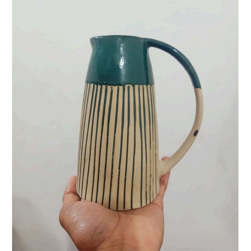 Long Neck Mugs - Ceramic Material, Glossy Surface Finish | Green & Brown Printed Design, Ideal For Coffee Enjoyment