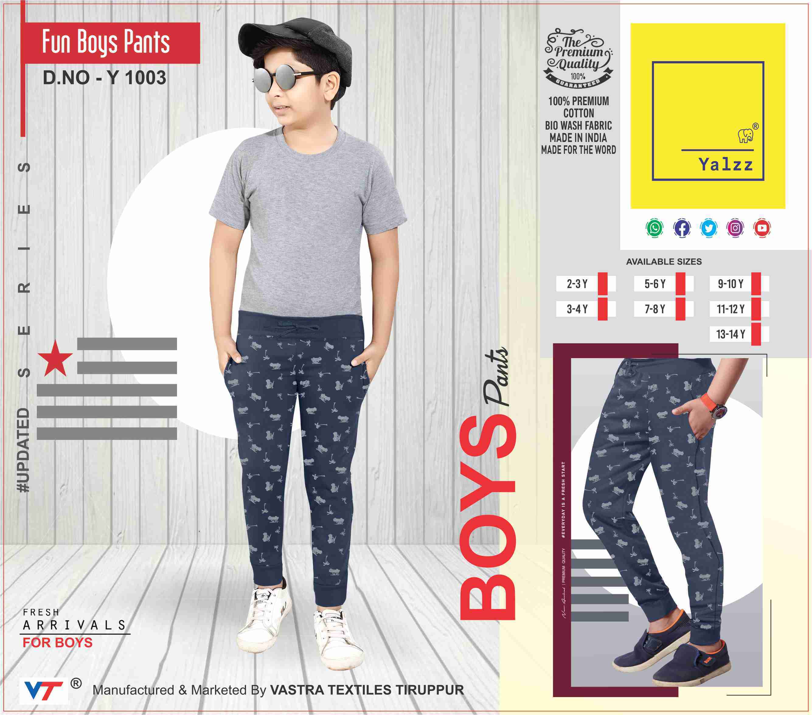 Boys Designer Pant - Cotton, Size S | Quick Dry Comfort For Active Boys
