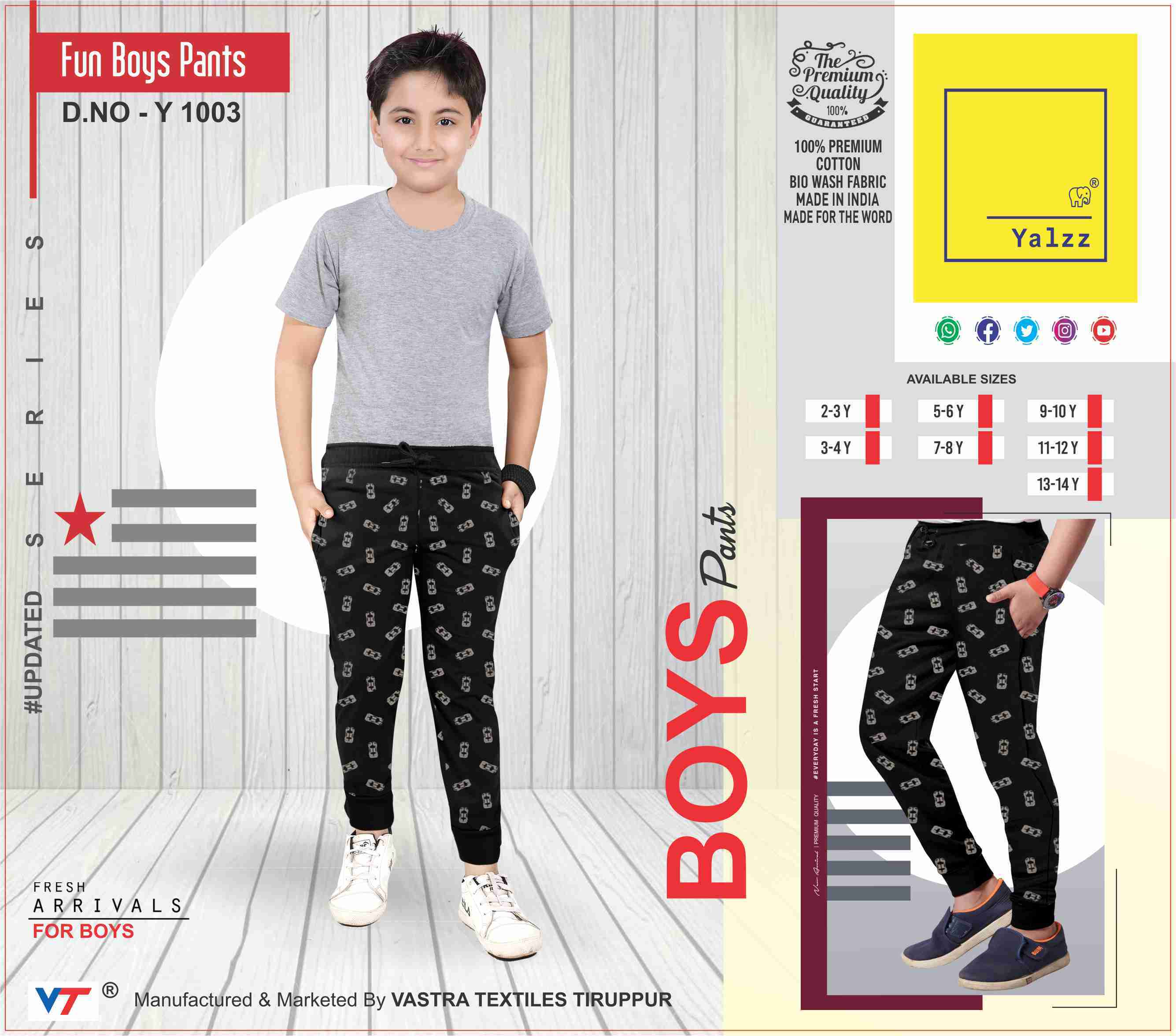 Boys Designer Pant - Cotton, Size S | Quick Dry Comfort For Active Boys