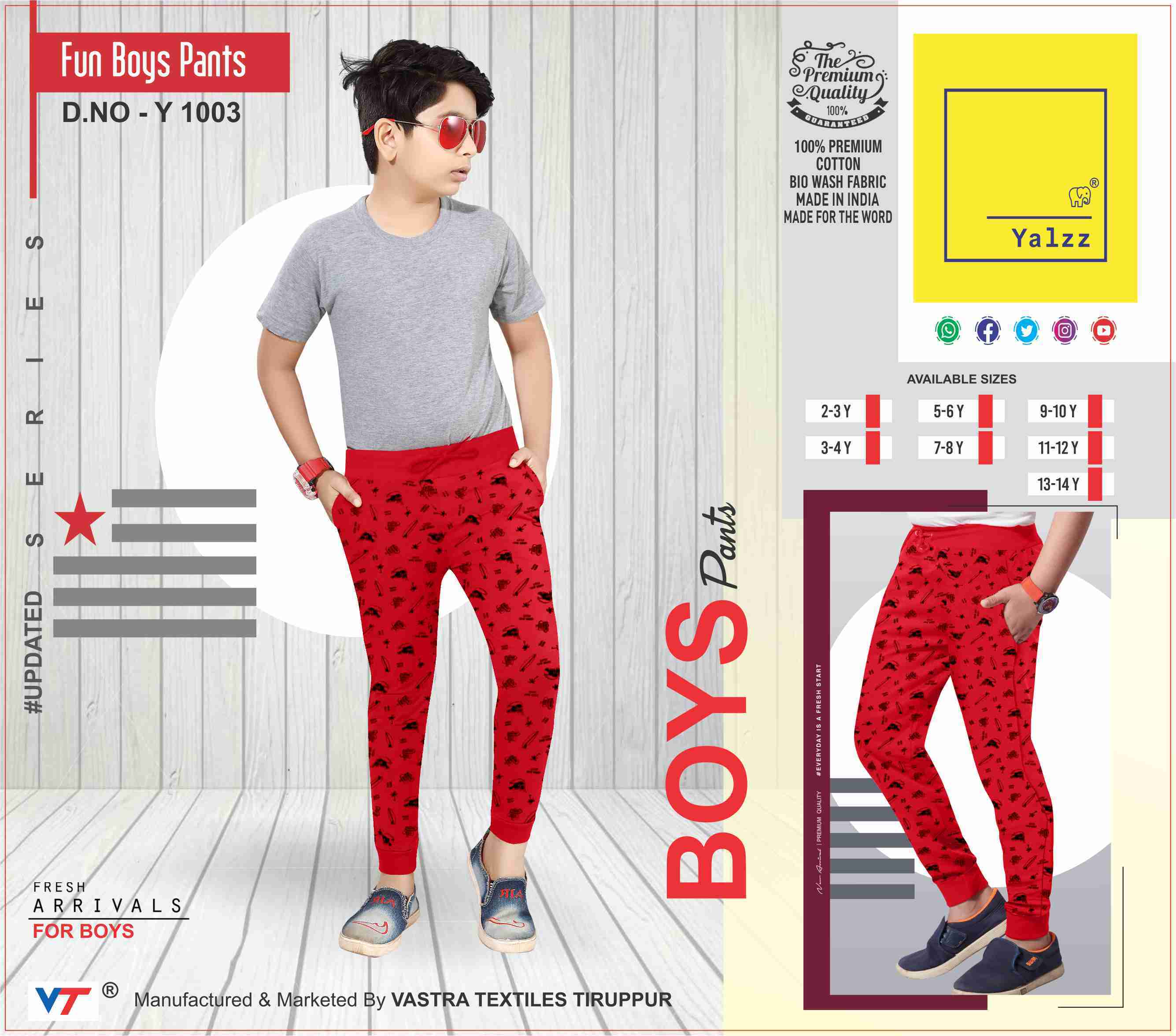 Boys Designer Pant - Cotton, Size S | Quick Dry Comfort For Active Boys