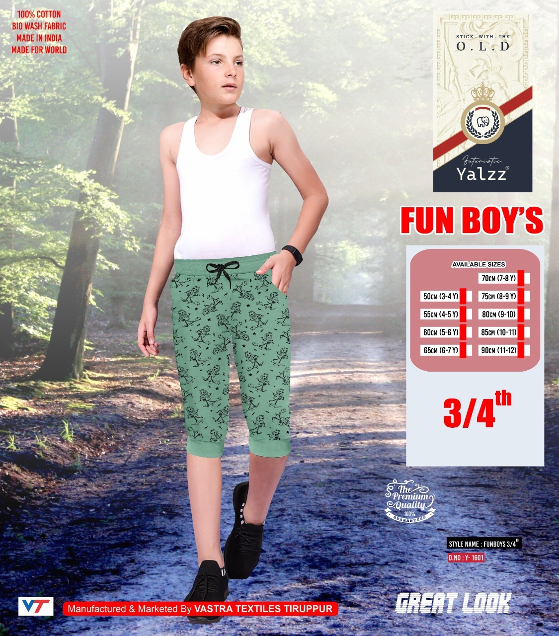 Quick Dry Boys Black Color Capri
