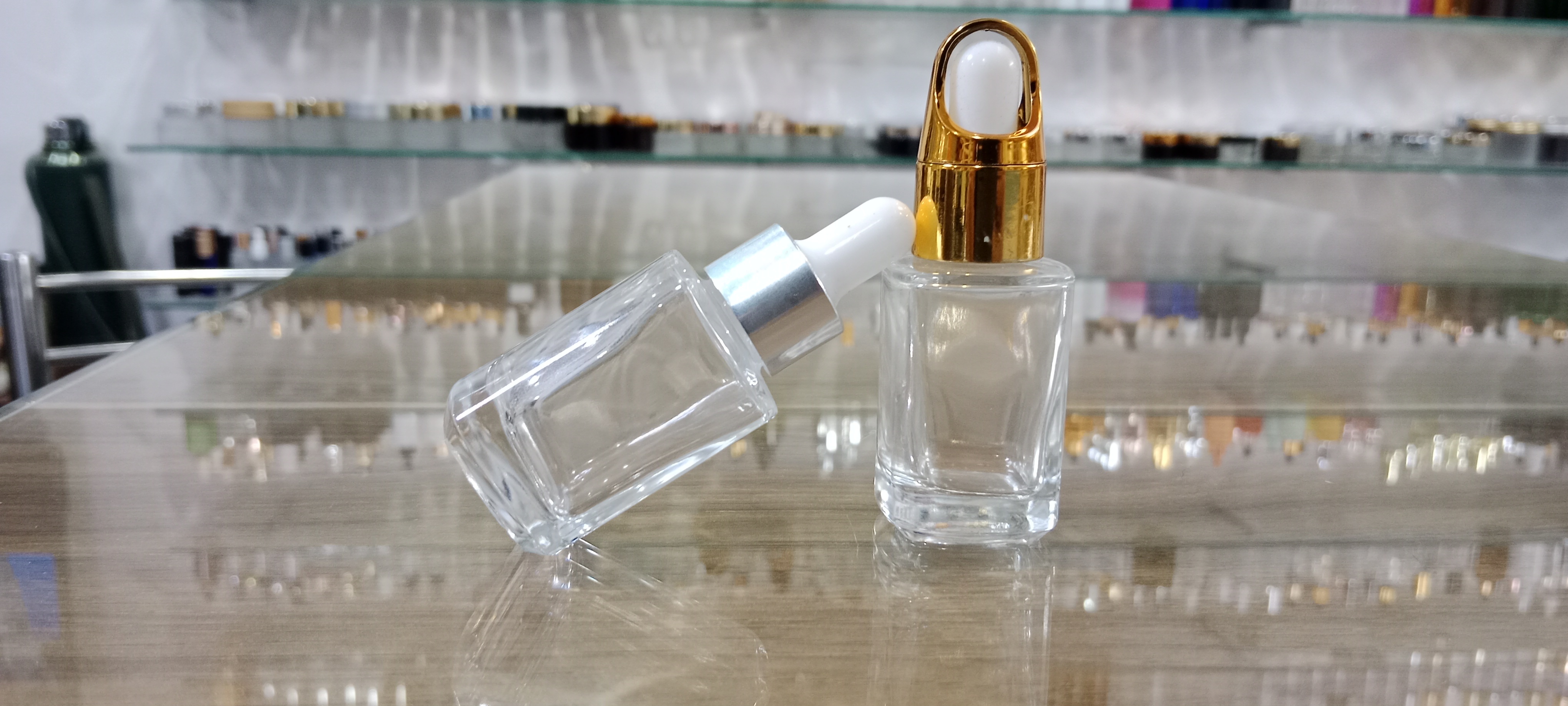 15ml Clear Square Glass Bottle - Pattern: Plain