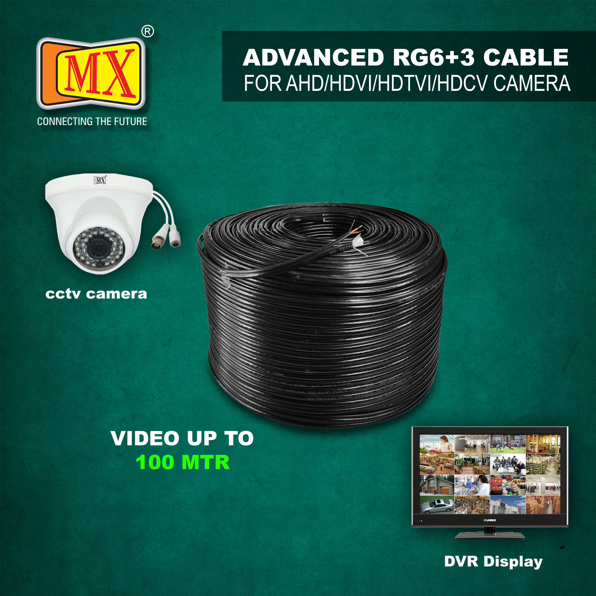 Cctv Camera Coaxial Cable Mx Rg6 - Copper Core, 300 Meter Length, Black Pvc Jacket | 95% Shielding, Rca/bnc/f-pin Compatibility, Ideal For Industrial And Telecommunication Use