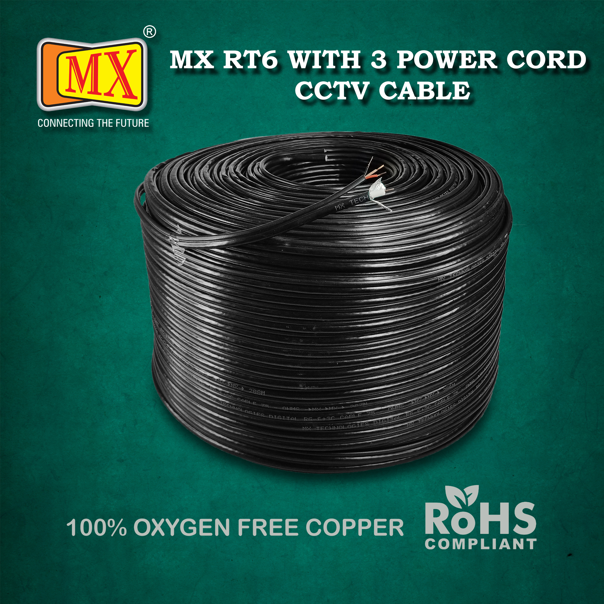 Cctv Camera Coaxial Cable Mx Rg6 - Copper Core, 300 Meter Length, Black Pvc Jacket | 95% Shielding, Rca/bnc/f-pin Compatibility, Ideal For Industrial And Telecommunication Use