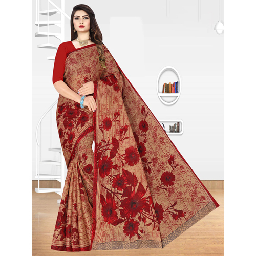 Multicolor Flower Crown Cotton Printed Saree