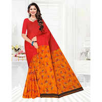 Red And Orange Flower Printed Saree