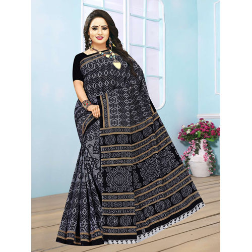 Black Ladies Fancy Cotton Saree