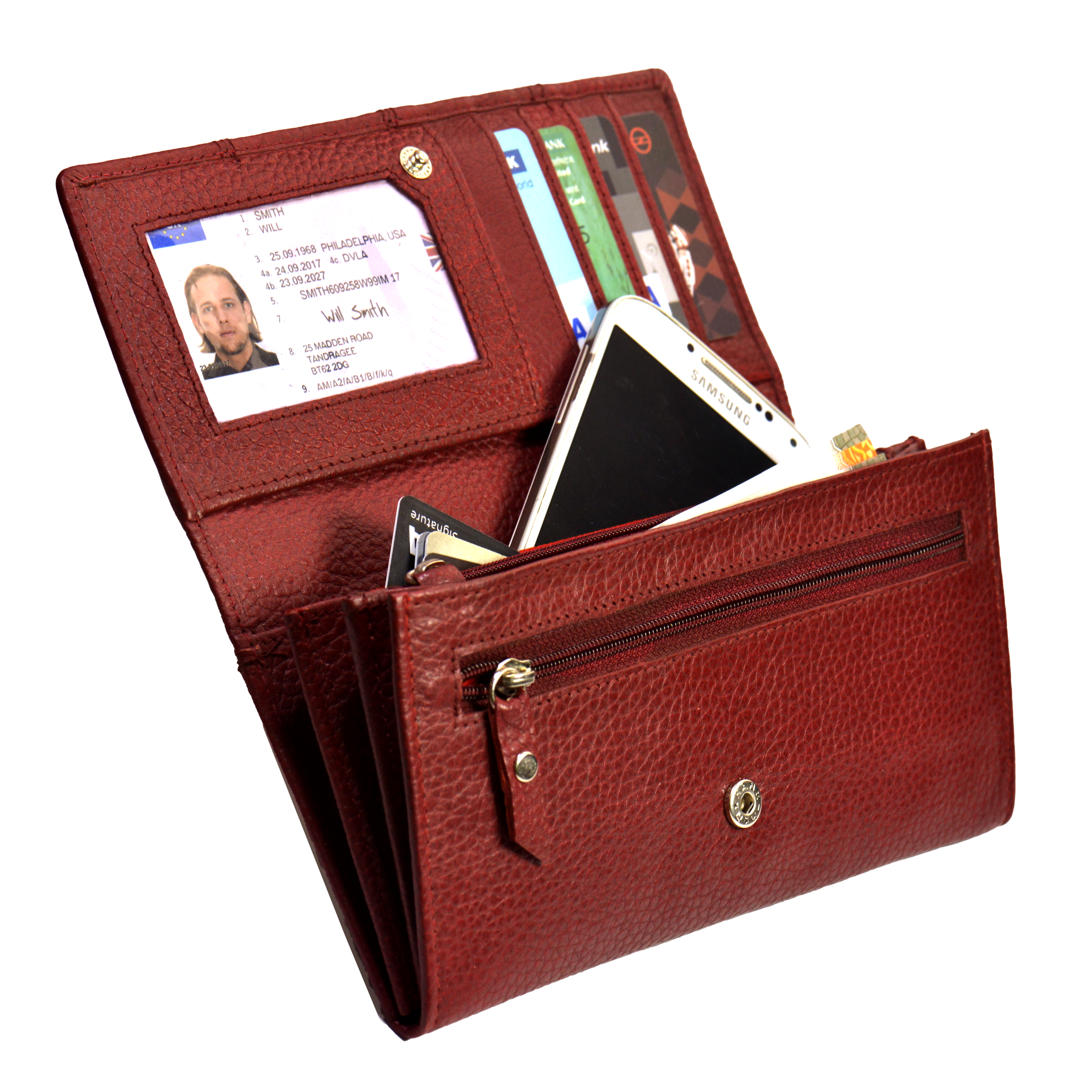 Ladies Clutch Red Long Ndm - 100% Leather, 10x5x2 Inches , Elegant Design With Ample Storage, Multiple Compartments, Stylish Accessory For Evening And Formal Events