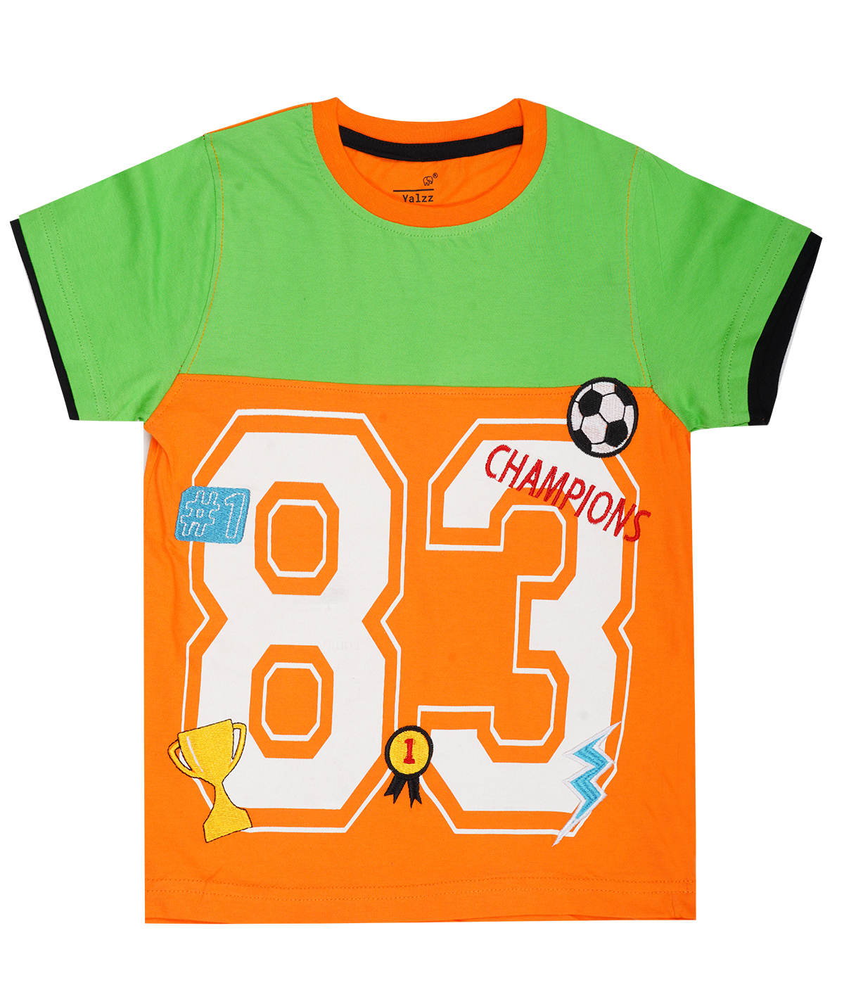 Kids Casual T-shirt - 100% Cotton Bio-wash, Green And Orange Colors, Durable And Warranty Included For Boys