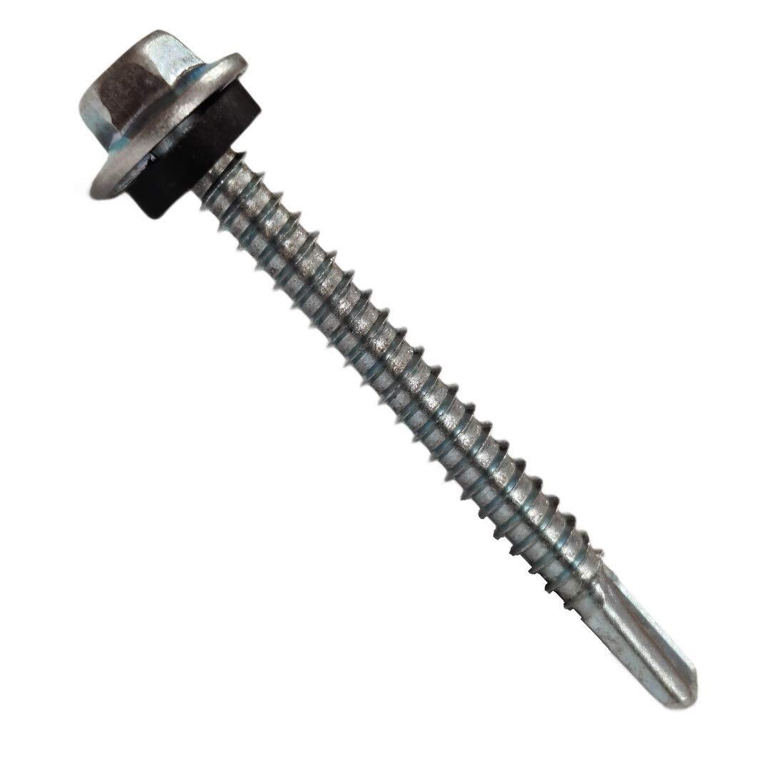 Self Drilling Screw - 2.5 Inches X 0.125 Inches | Steel Hex Washer Head, Coarse Thread, Zinc Plated, Phillips Drive
