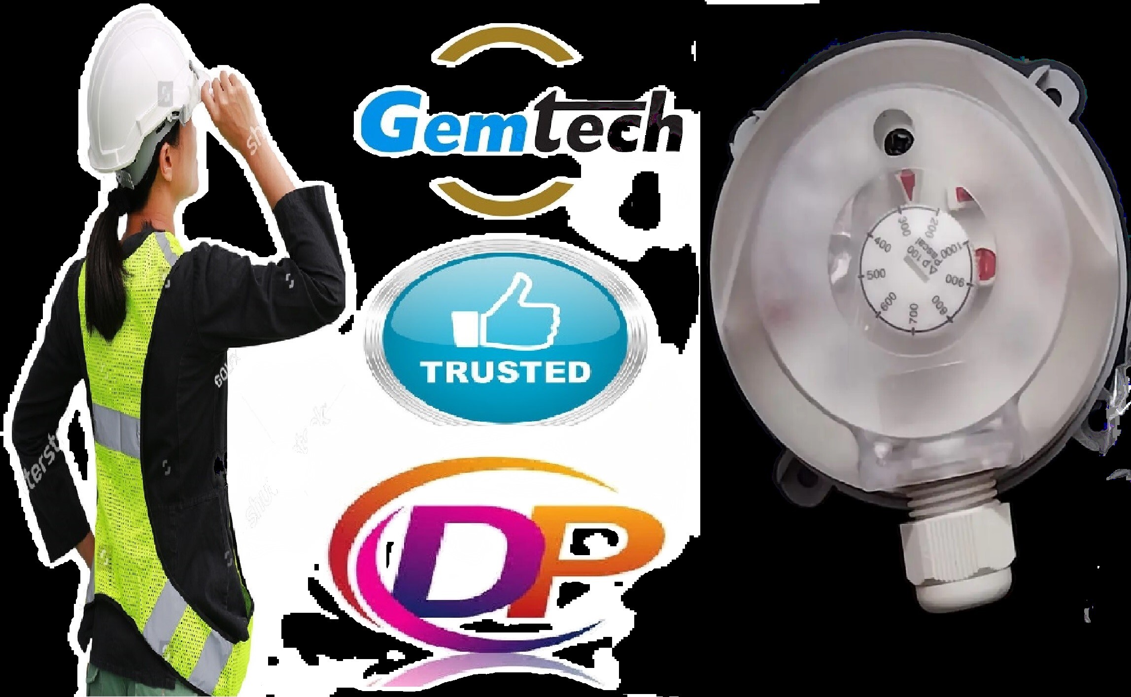 930.80 Gemtech Air Differential Pressure Switch 20-200 Pa - Adjustable Switching Pressure, 220v, White, 150g With Cover For Precision Air Monitoring