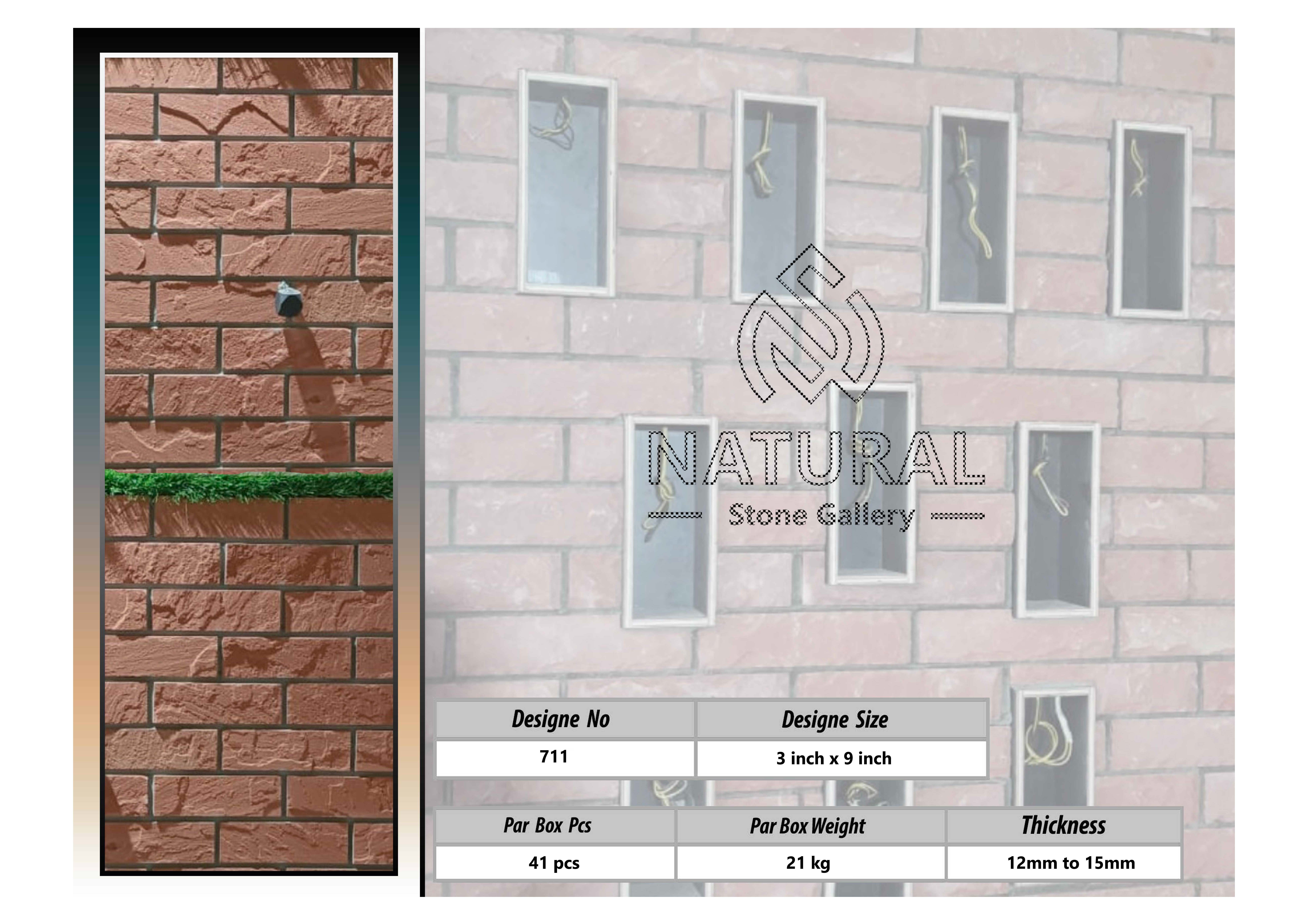 Natural Wall Cladding - Clay Brick, Variable Dimensions, Reddish Brown Color, 27 Kg Weight | Durable, Weatherproof, Easy Install, Natural Aesthetic