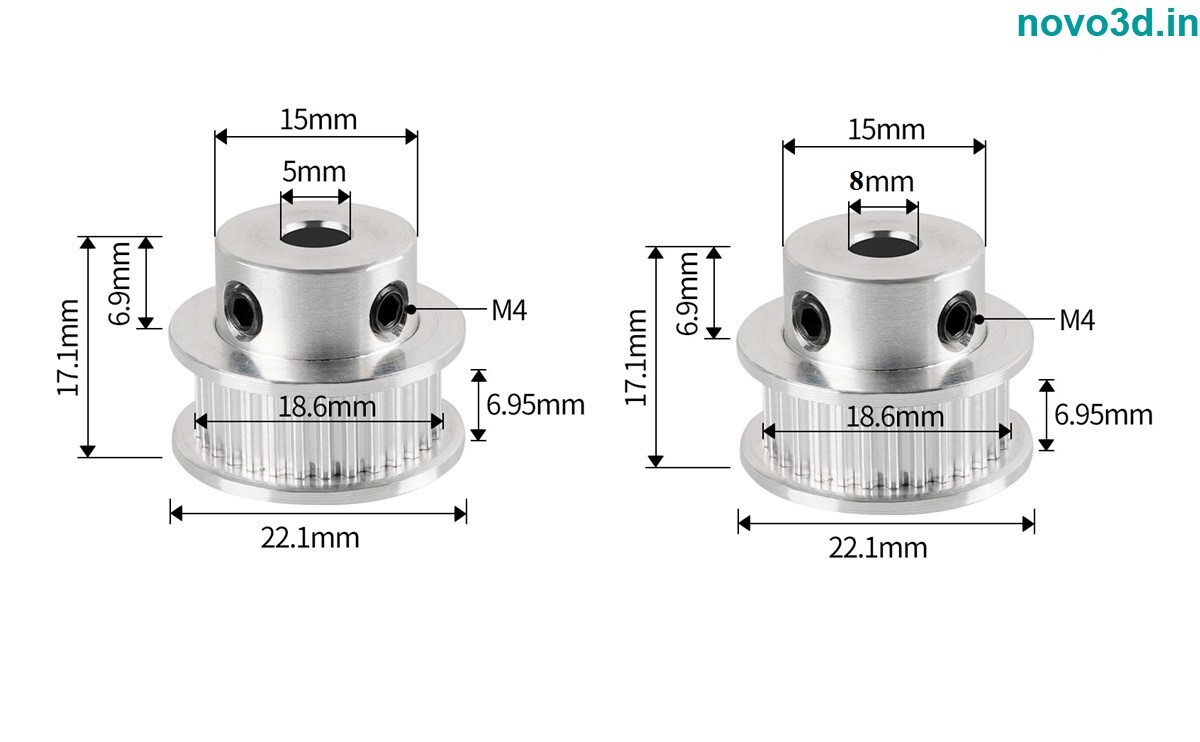 Gt2 30 Teeth Pulley 5mm/8mm Bore - 21.4mm Outer Diameter | High Quality Aluminium, Excellently Machined, Durable Design, Minimizes Belt Slipping