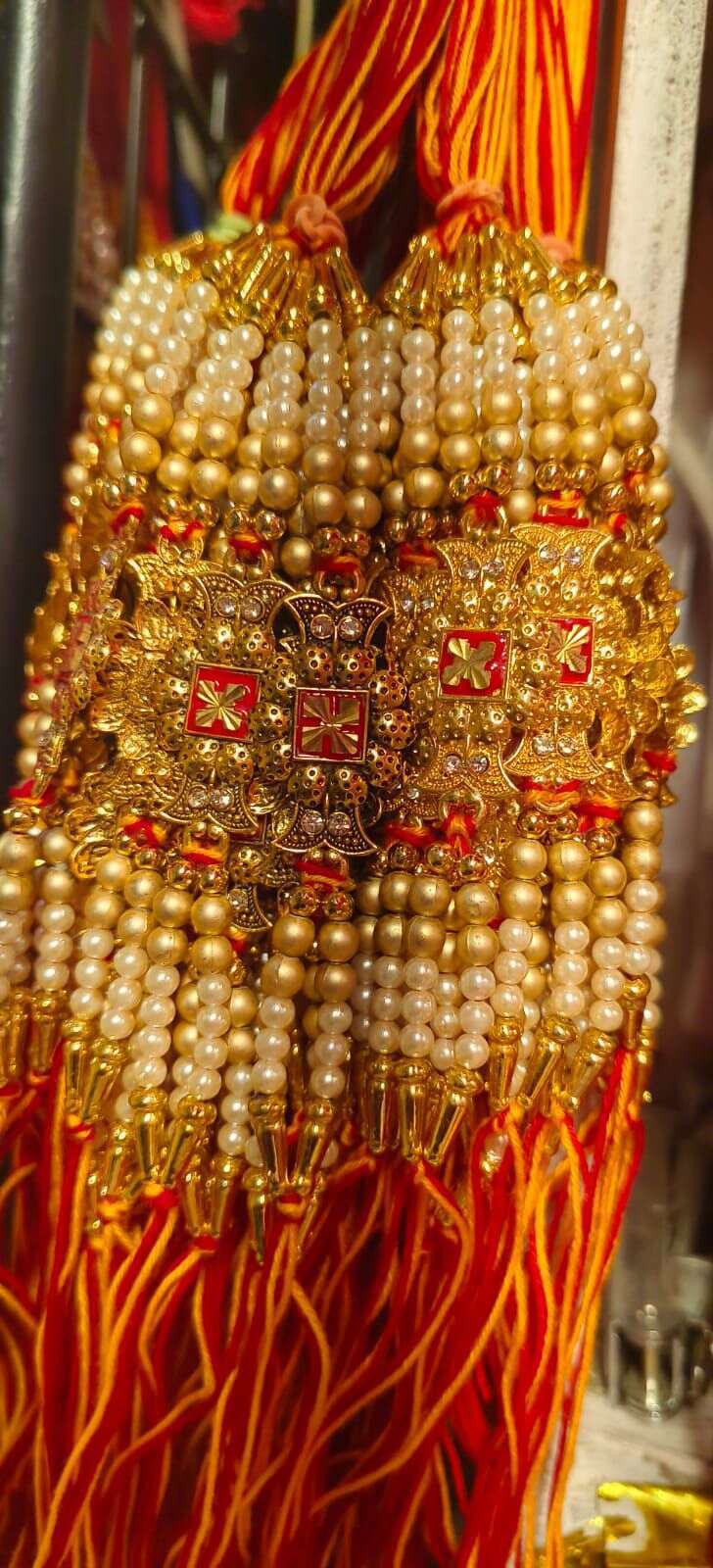 Fancy Rakhi - Silk Thread And Beads, 12-15 Cm Length, Red Color | Embellished Design, Celebrates Brotherly Bond And Cultural Heritage