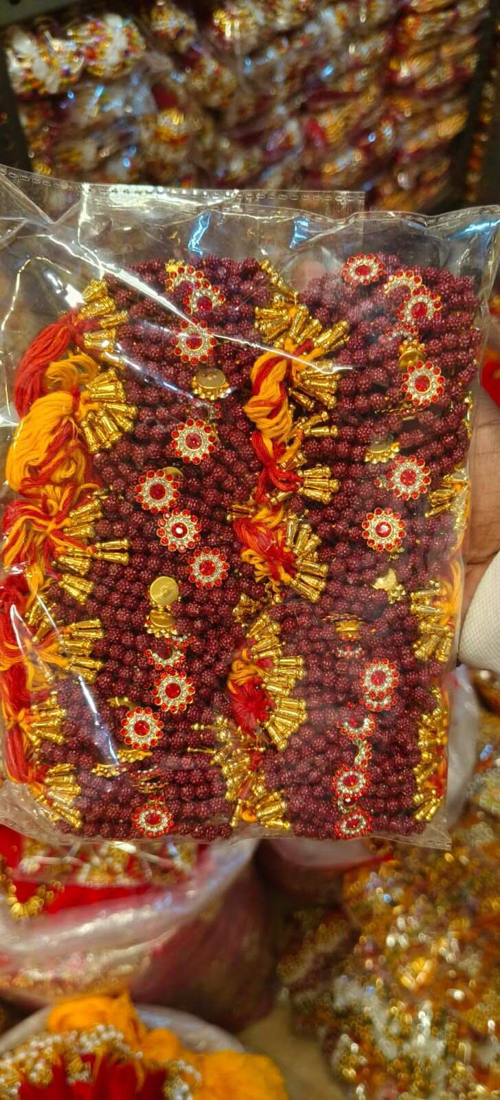Double Dori Stone Rakhi - Beads And Thread, 15-20 Cm Length, Red Color | Festival Celebration, Sibling Bonding, Traditional Design, Stone Embellishments