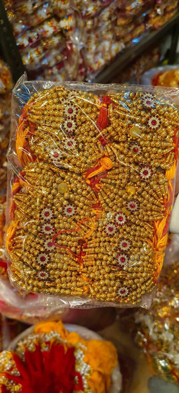 Double Dori Stone Rakhi - Beads And Thread, 15-20 Cm Length, Red Color | Festival Celebration, Sibling Bonding, Traditional Design, Stone Embellishments