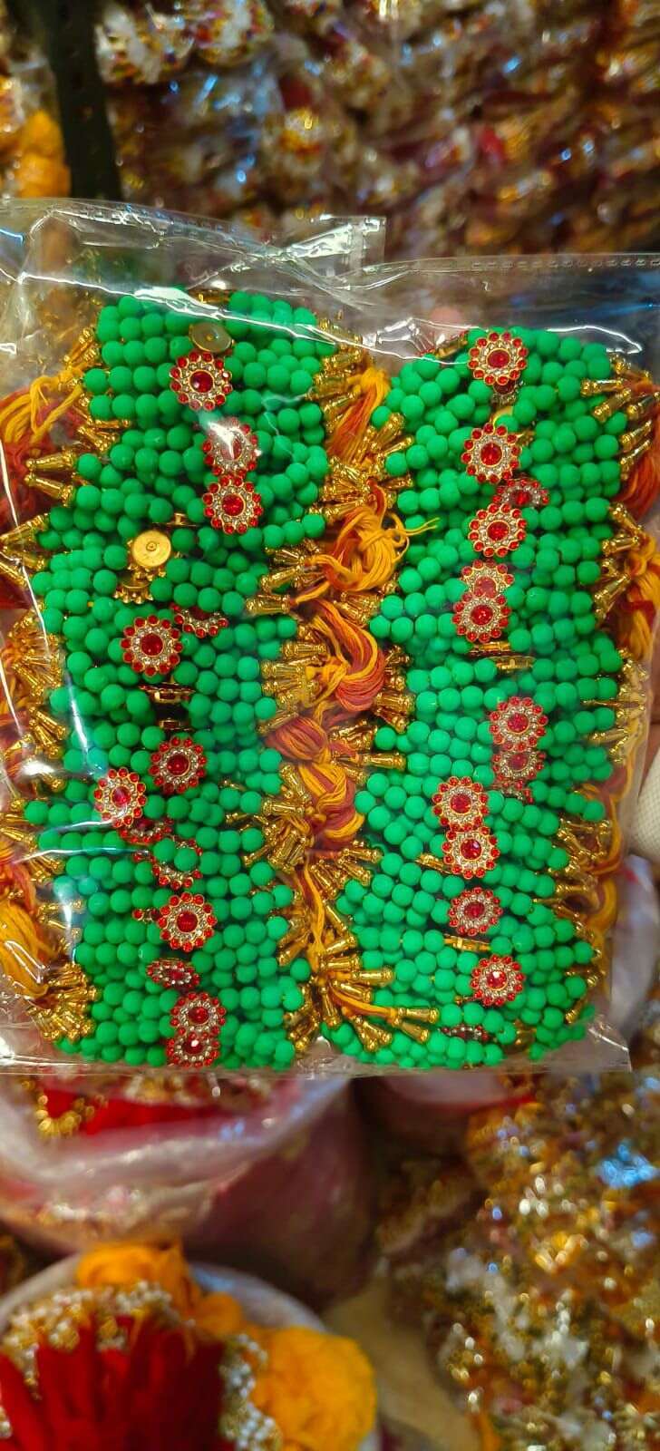 Double Dori Stone Rakhi - Beads And Thread, 15-20 Cm Length, Red Color | Festival Celebration, Sibling Bonding, Traditional Design, Stone Embellishments