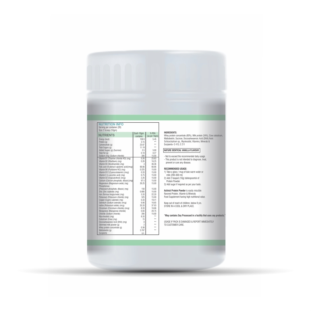 Activist Protein Powder Vanilla Flavour 200g - Shelf Life: 18 Months