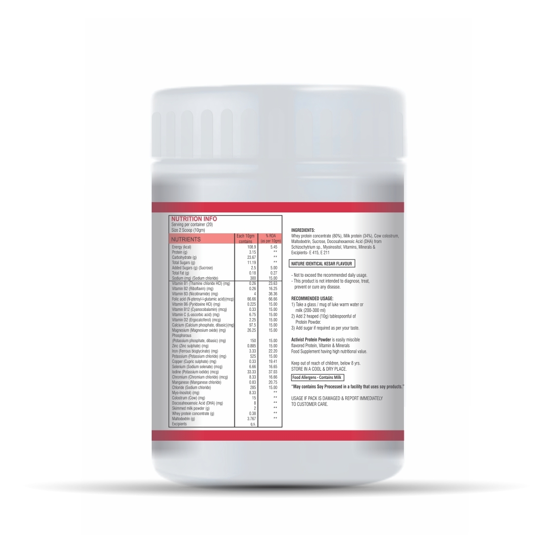 Activist Protein Powder Kesar Flavour 200g - Shelf Life: 18 Months