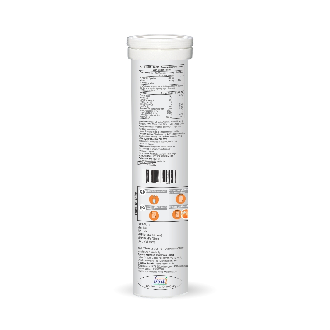 Activist Nac Effervescent Tablet Evt - Ingredients: N-acetyl Cysteine | Sucralose | Citric Acid | Sodium Bicarbonate | Orange Flavour