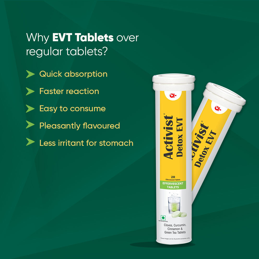 Activist Detox Immune Booster Tablets Evt - Ingredients: Cloves | Curcumin | Cinnamon | Amla | Green Tea | Citric Acid | Sodium Bicarbonate | Lemon Flavour