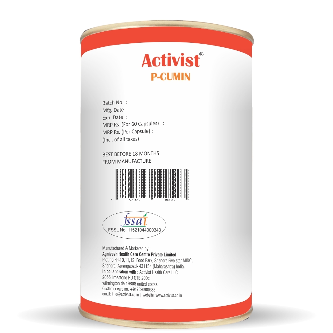 Activist P Cumin With Capsule In Capsule Formula 60 Capsules - Ingredients: Curcumin Oil | Piperine