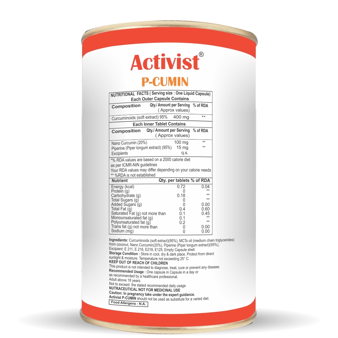 Activist P Cumin With Capsule In Capsule Formula 60 Capsules - Ingredients: Curcumin Oil | Piperine