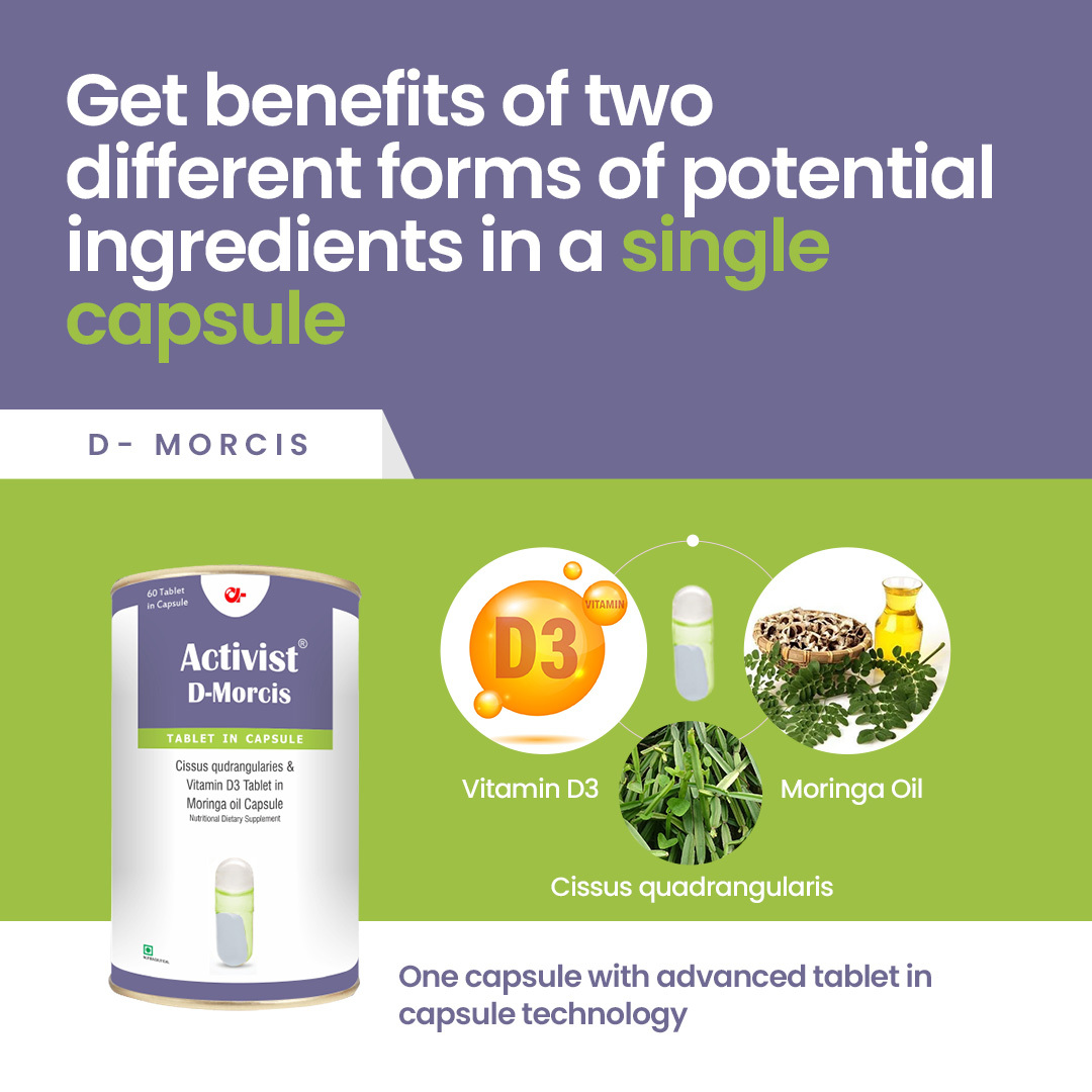 Activist D Morcis Join Pain Tablets In Capsules 60 Capsules - Ingredients: Moringa Oil | Cissus Qudrangularis | Vitamin D3