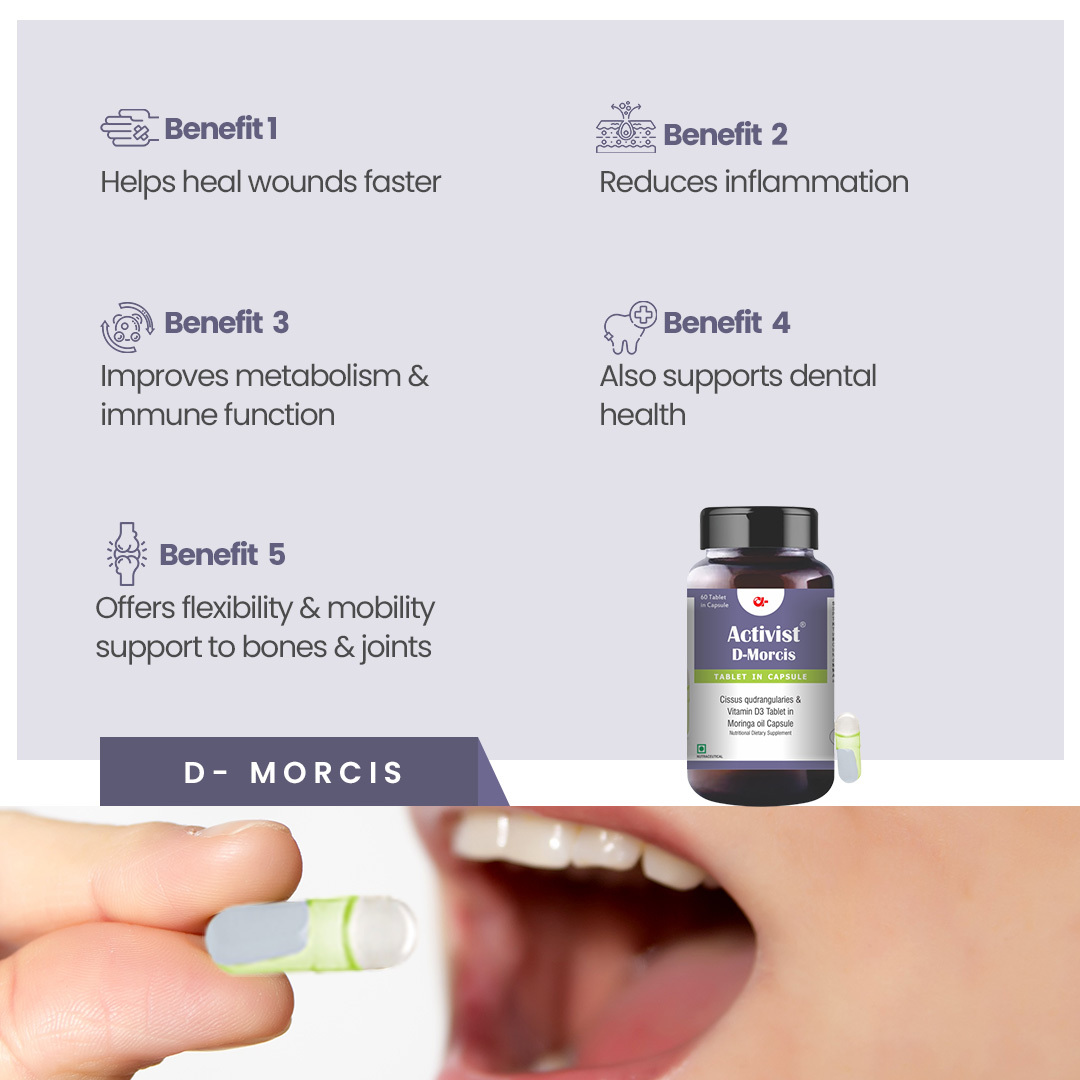 Activist D Morcis Join Pain Tablets In Capsules 60 Capsules - Ingredients: Moringa Oil | Cissus Qudrangularis | Vitamin D3