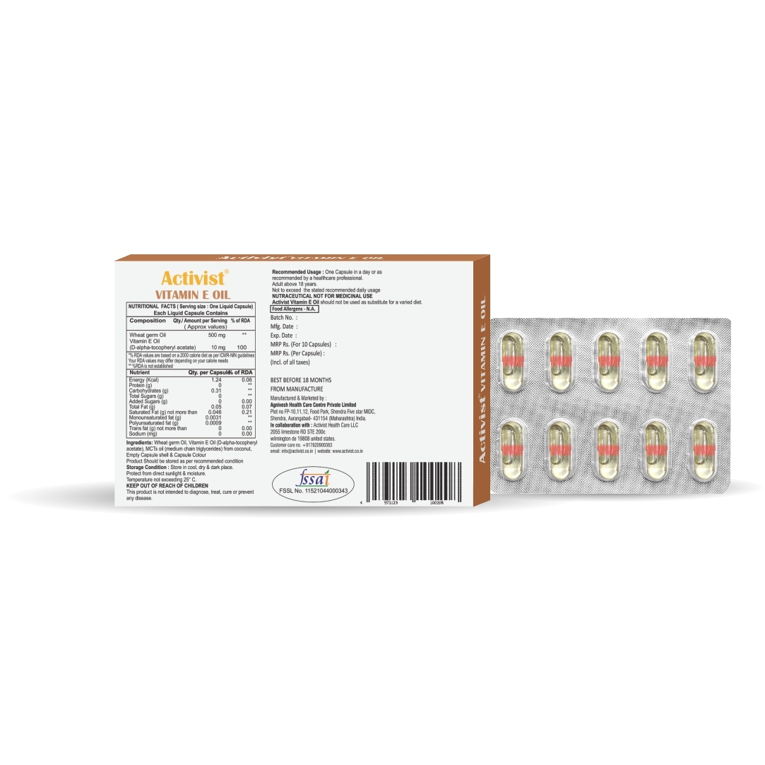 Activist Vitamin E Strip 30 Liquid Capsules - Shelf Life: 18 Months