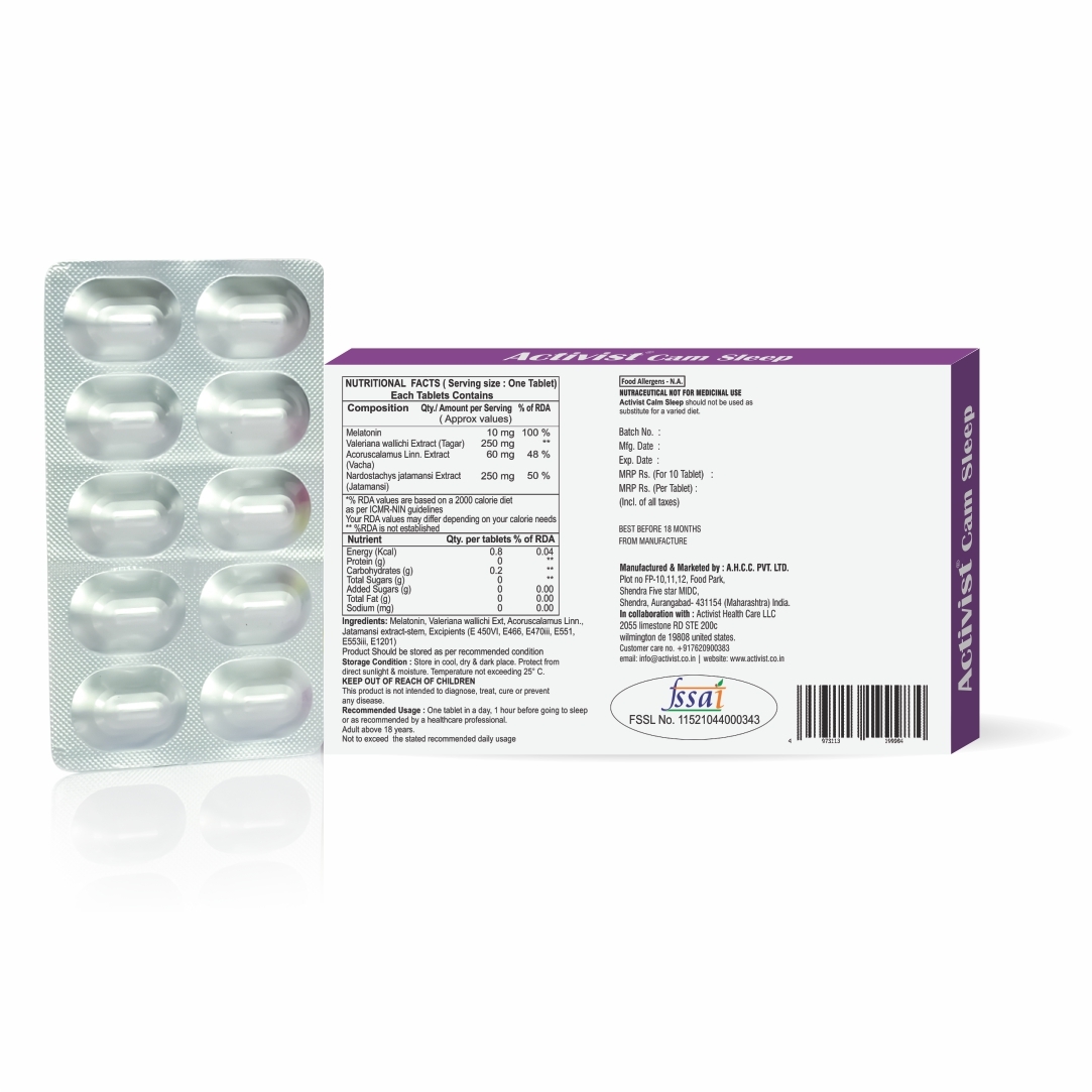 Calm Sleep For Anxiety 30 Tablets - Ingredients: Melatonin | Tagar | Vacha | Jatamansi