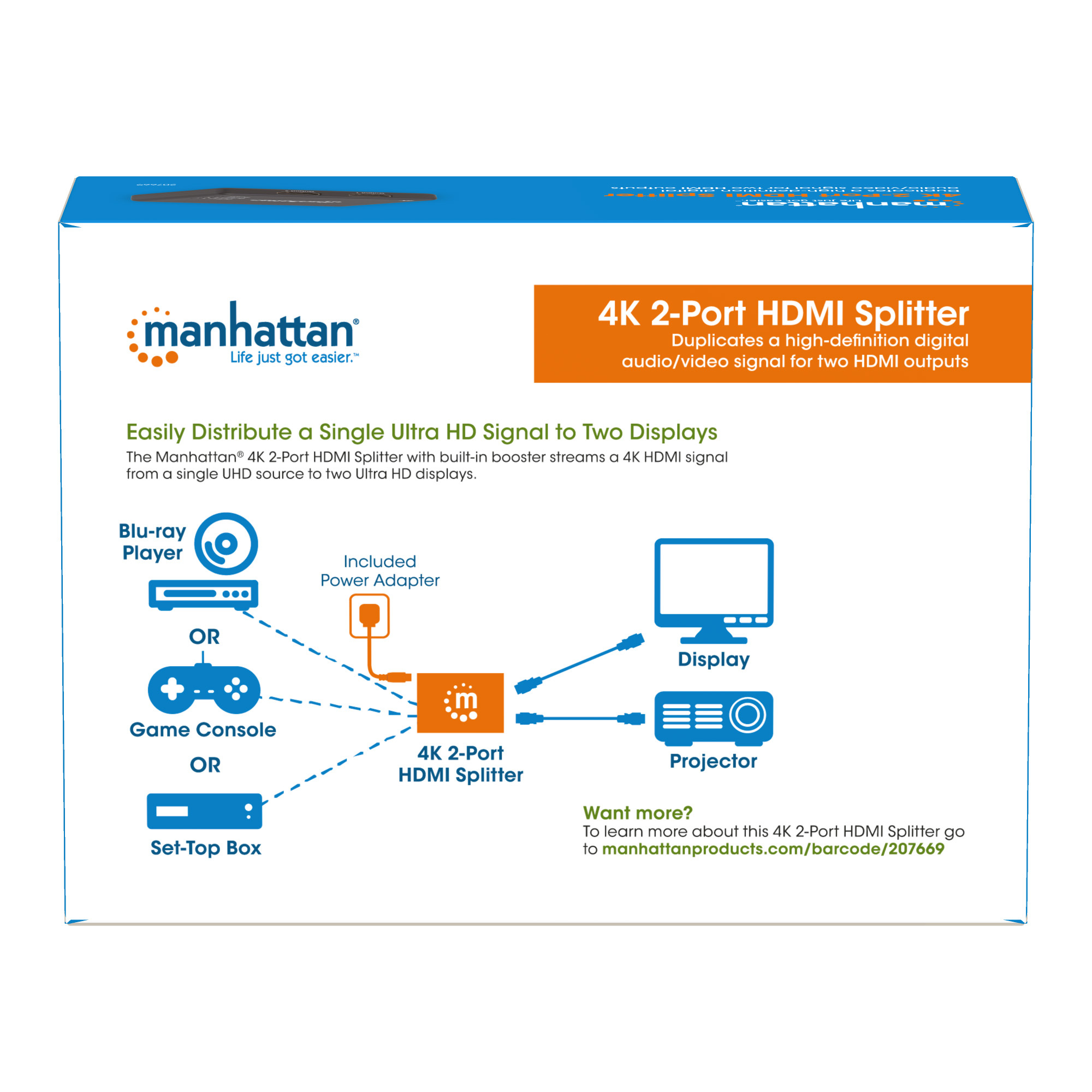 Manhattan 4k 30hz 2 Port Hdmi Splitter