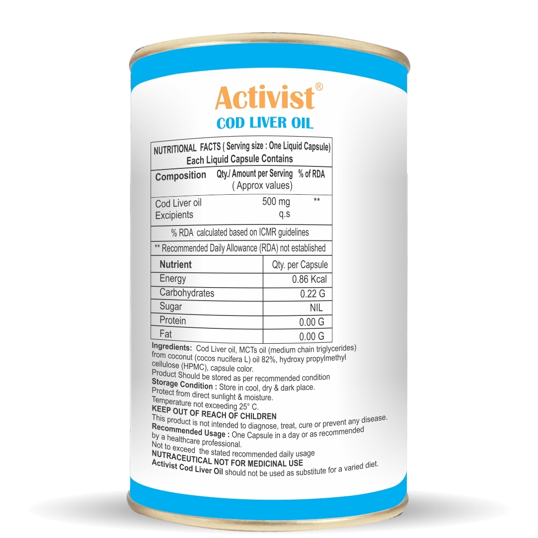 Activist Cod Liver 60 Liquid Capsules - Shelf Life: 18 Months