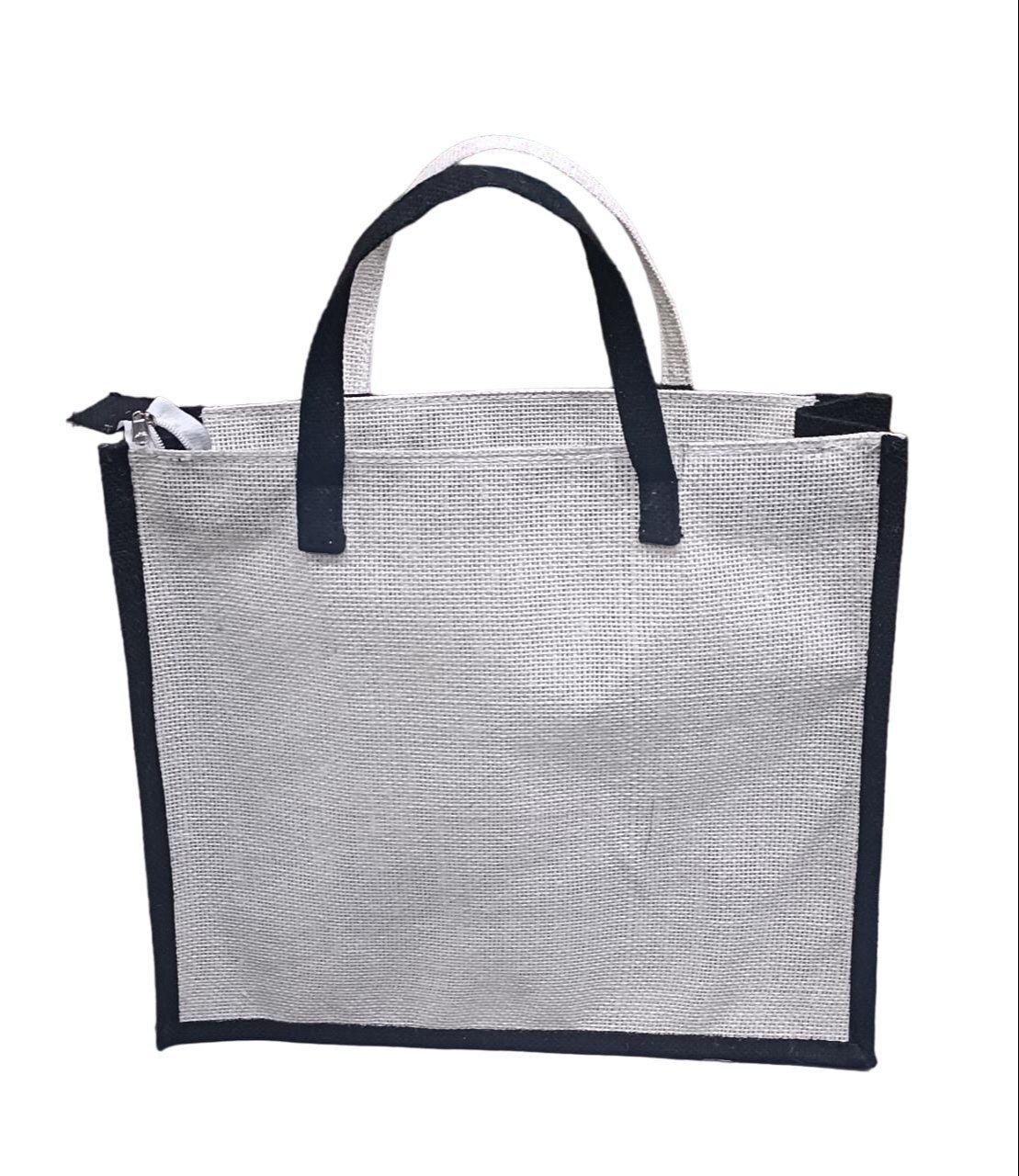 Silver Jute Carry Bag - Jute Fabric, 14x16x4 Inches | Multi-color Natural Look, Laminated Moisture Protection, Reusable & Eco-friendly