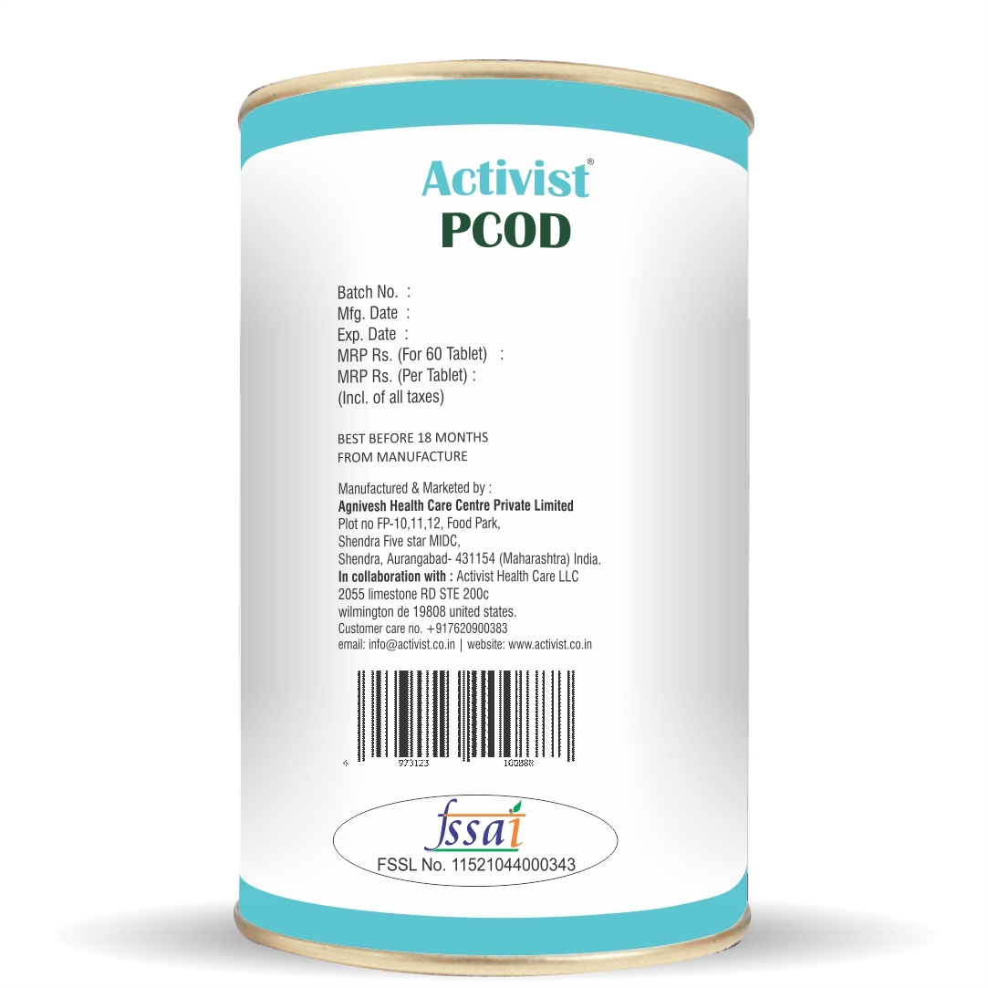 Activist Pcod Natural Treatment 60 Tablets - Ingredients: Myo-inositol | D-chiro Inositol | N-acetyl L-cysteine | L-methyl Folate Calcium | Zinc | Chromium Picolinate | Selenium | Vitamin D3