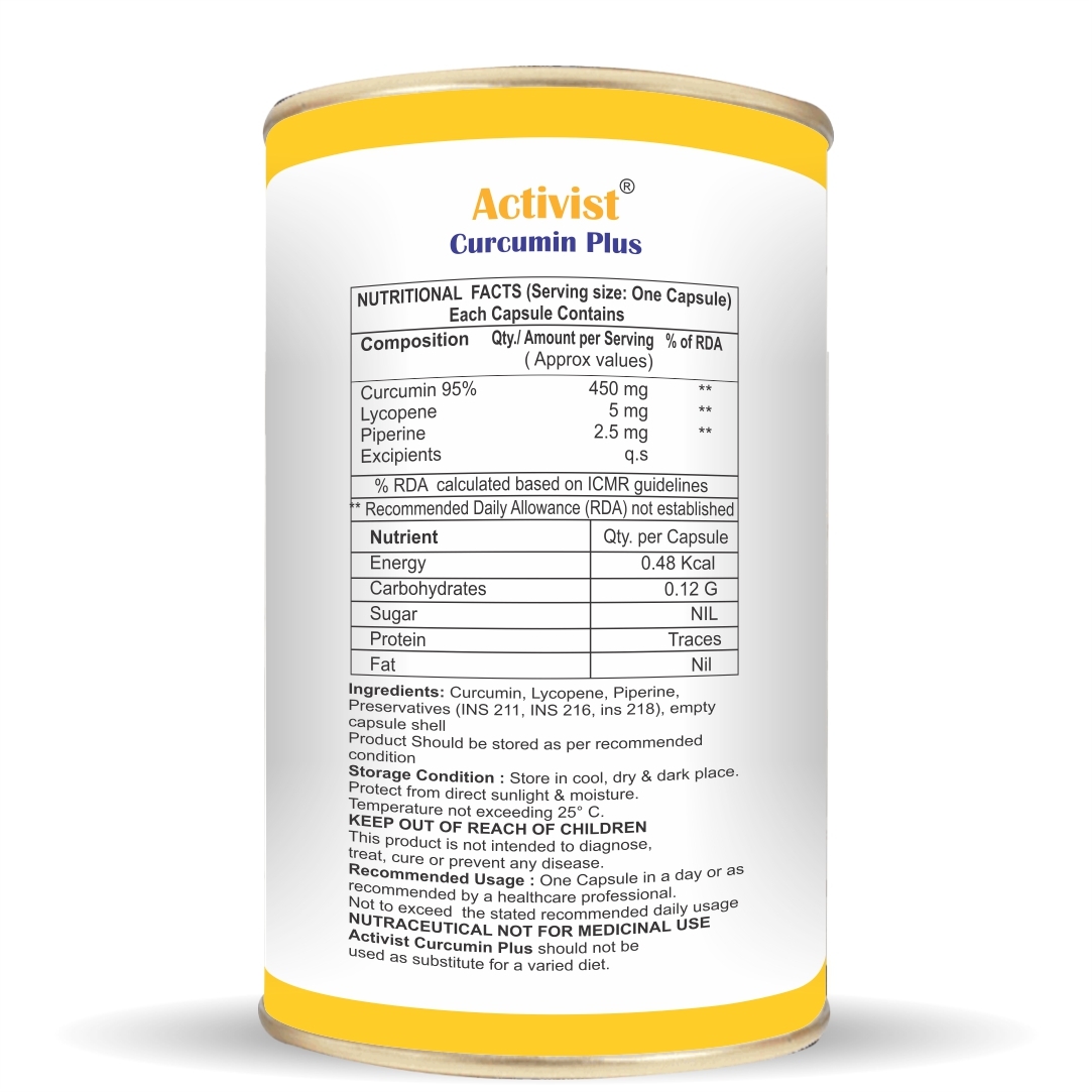 Activist Curcumin Plus 60 Capsules - Shelf Life: 18 Months