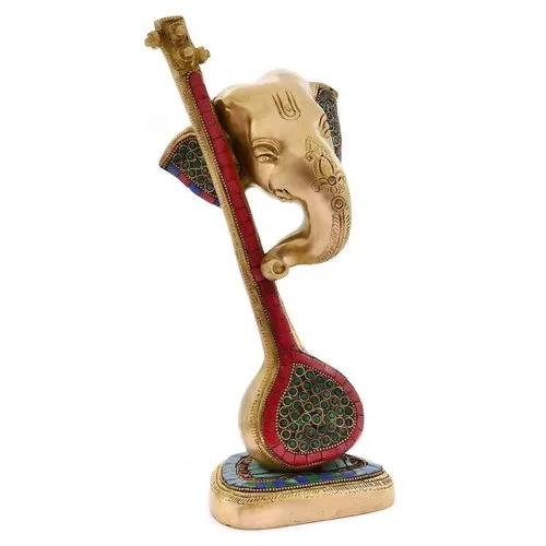 Golden-Multicolour Brass Ganesha Statue
