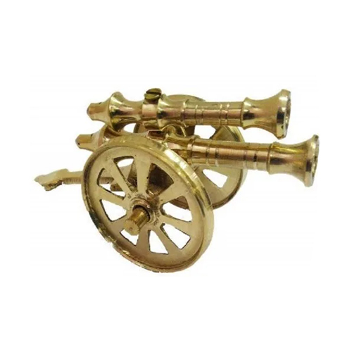Brass Rajasthani Canon Showpiece - 6x11x6 cm, Golden Metal Art | Durable, Easy to Clean, Lightweight, Polished Finish