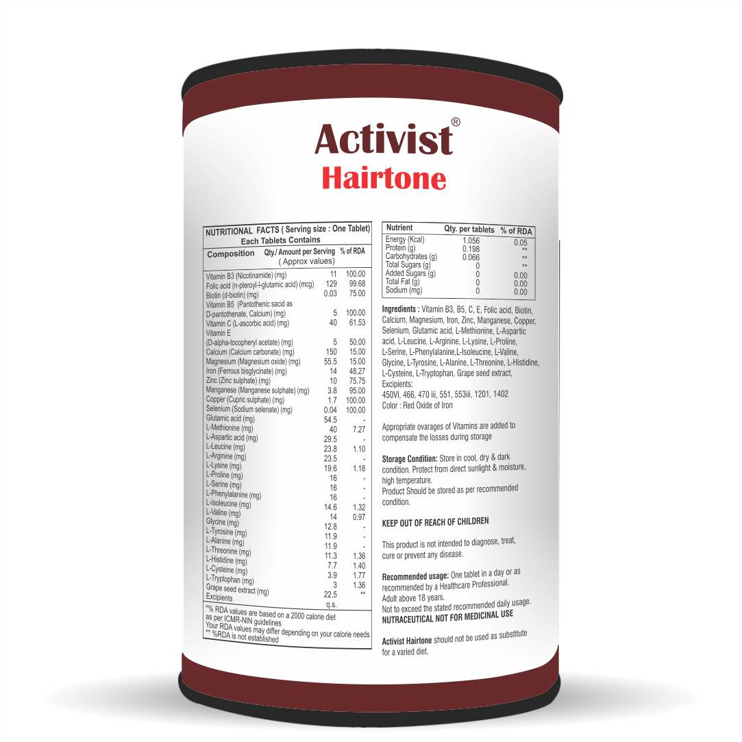 Activist Hairtone 60 Tablets - Ingredients: Amino Acids | Biotin | Soya Protein Hydrolysate | Soy Isoflavone | Vitamin (C