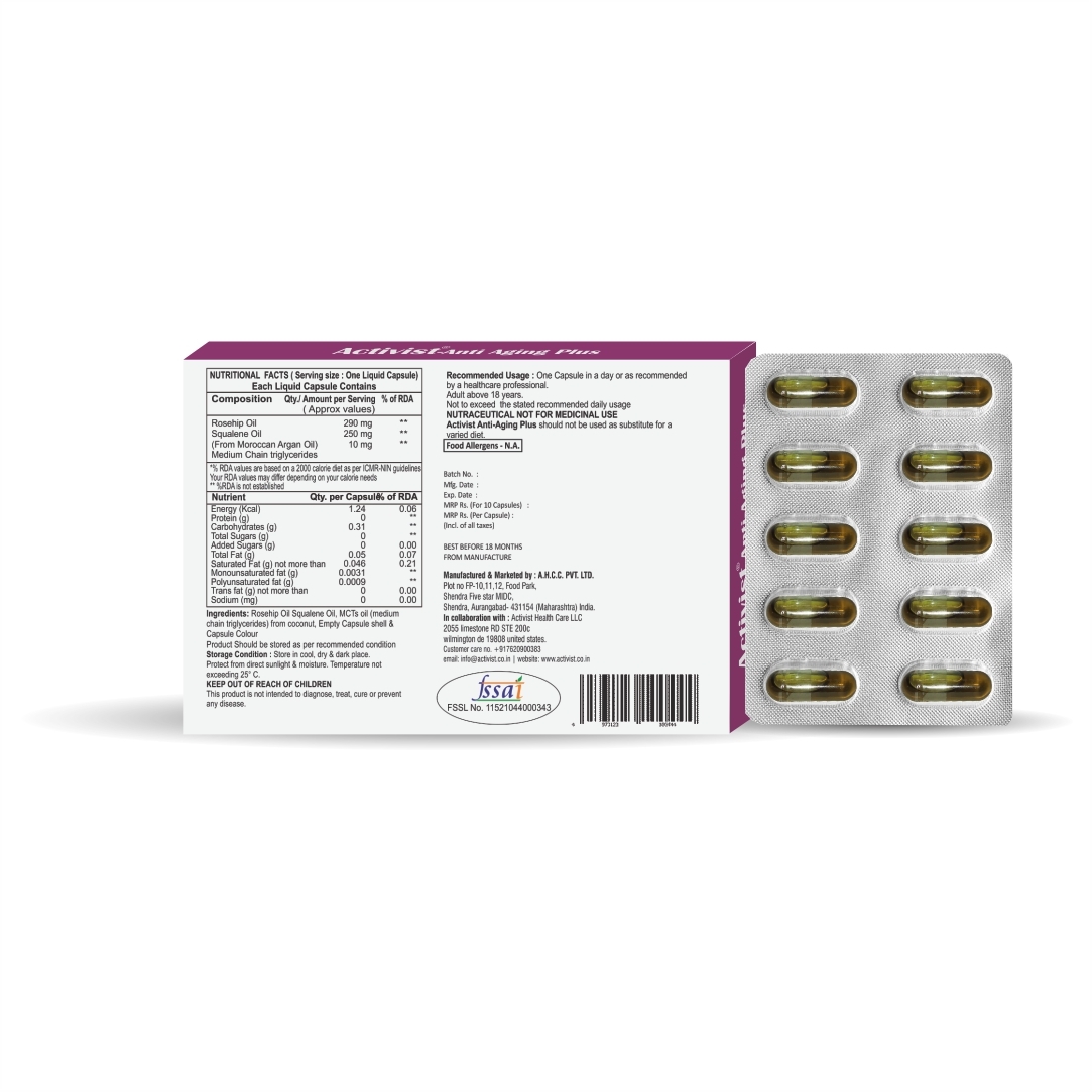 Activist Anti-aging Plus Liquid Capsules - Ingredients: Rosehip Oil | Squalene Oil