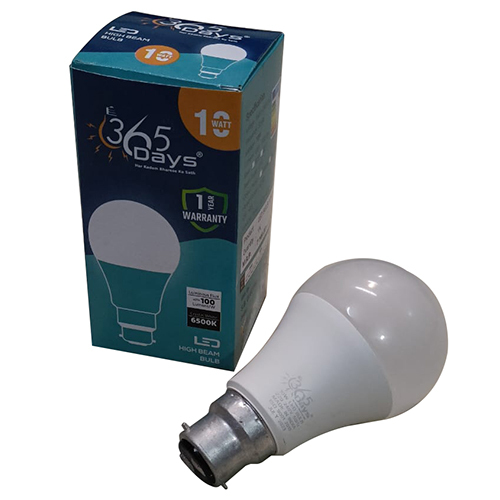 10 Watt Hpf Driver Based Led Bulb - Plastic Material, White Color | Suitable For Commercial And Household Use, Warranty Included