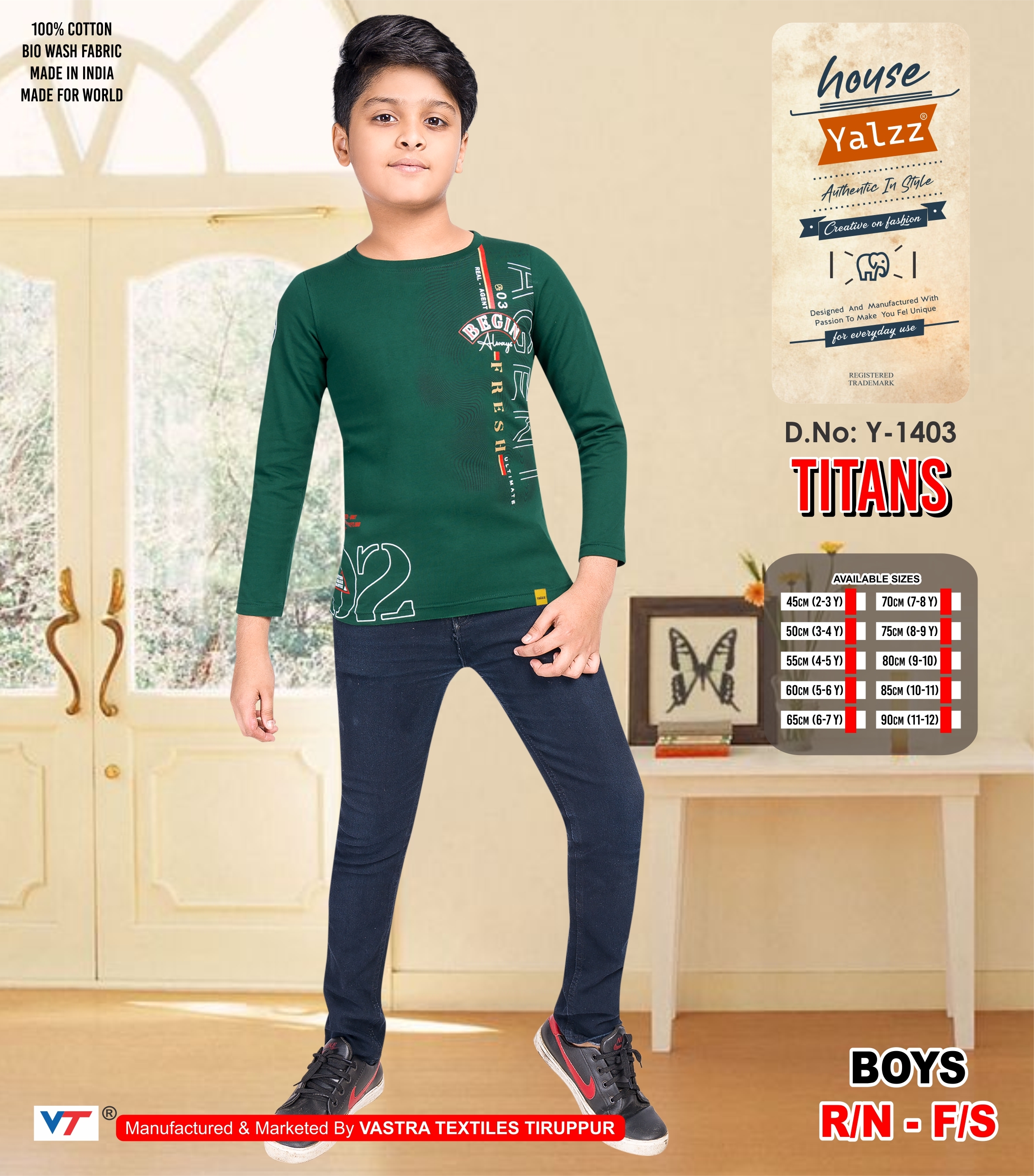 Kids Full Sleeves T Shirts - 100% Cotton, Yellow Color | Gender: Boy, Warranty Included