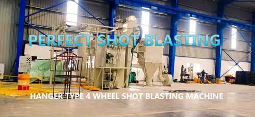 4 Wheel Hanger Type Shot Blasting Machine - Automatic Operation, Grey Color | Ideal for Coated Materials, Rust Removal, Warranty Included
