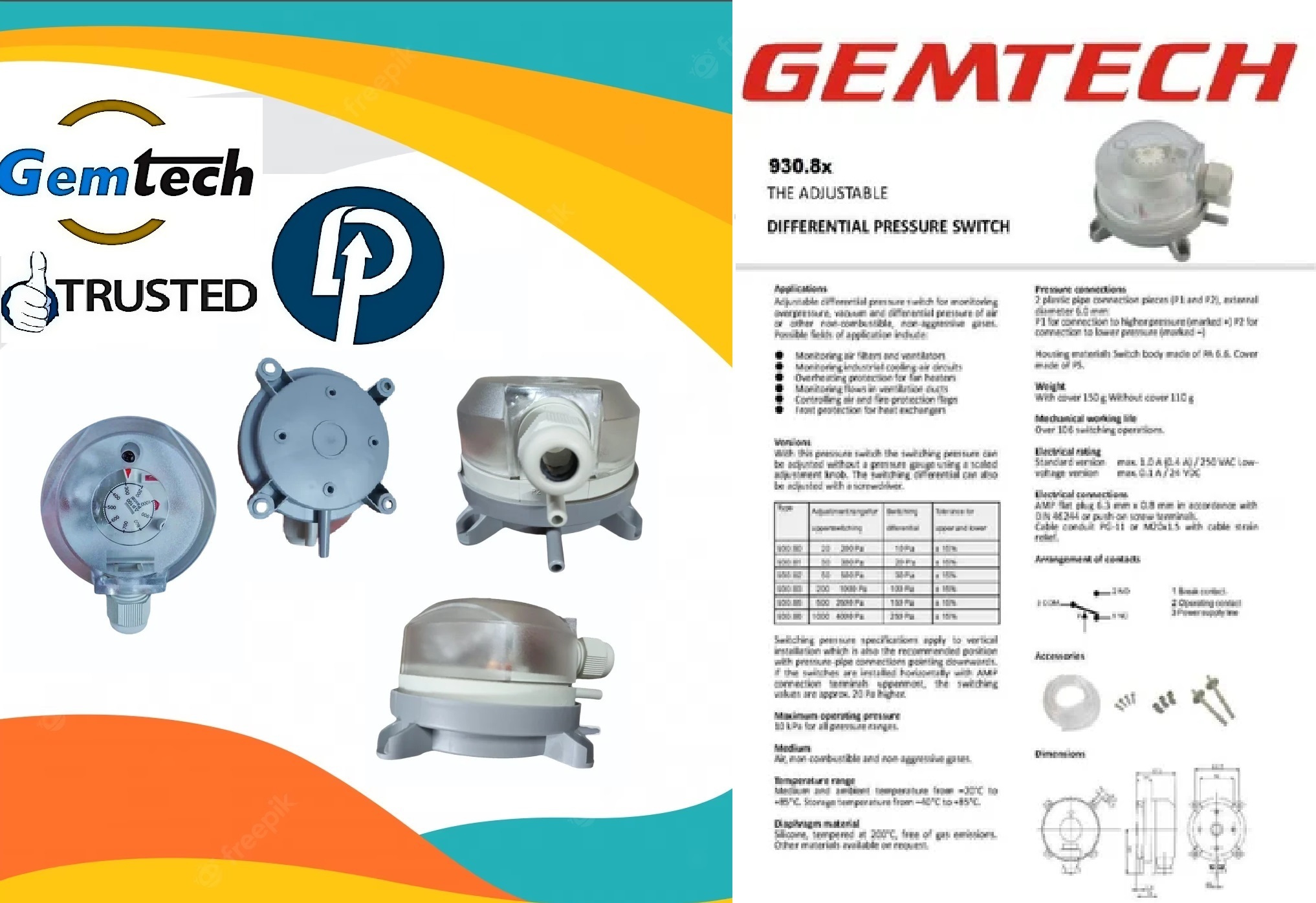 930.83 Gemtech Air Differential Pressure Switch 200 - 1000 Pa By Chennai Tamil Nadu India - Color: White