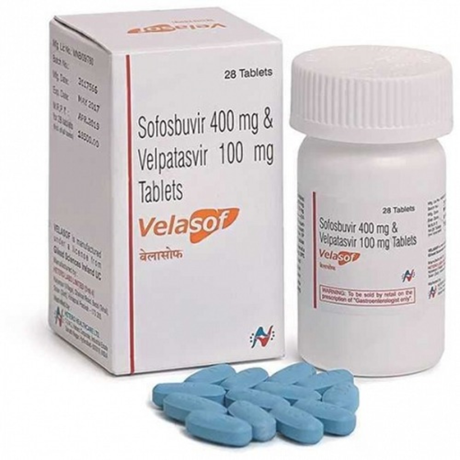 Velasof Tablets - Velpatasvir 100mg & Sofosbuvir 400mg, Film-coated, Indigo Carmine & Brilliant Blue Fcf, 28 Tablets Per Bottle, Protect From Moisture
