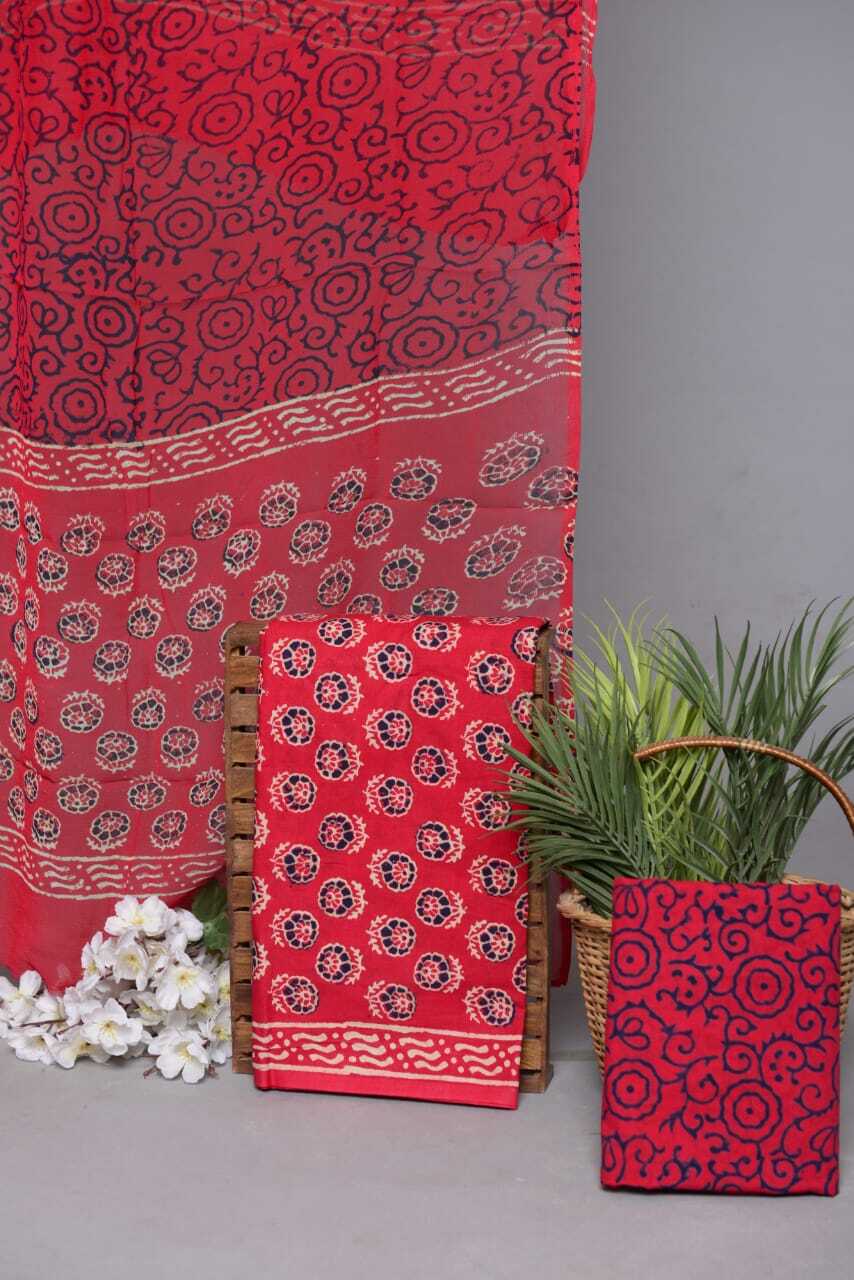 Unstitched Block Printed Suits Material