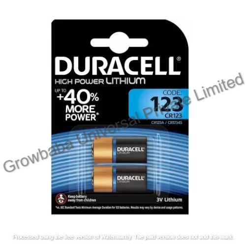 Duracell Cr123a Lithium Battery - 3volt, 11g Weight | High Performance Power Source