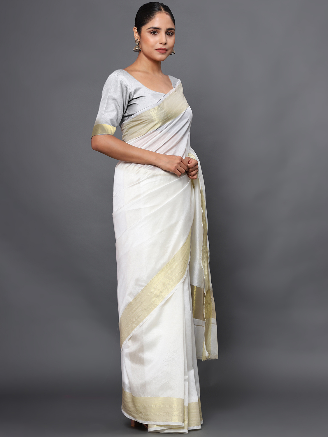 New Kerala Saree - Cotton 5.5 Mtr Length 44 Inch Width | White With Thick Golden Zari Border Unstitched Blouse Ideal For Traditional Occasions