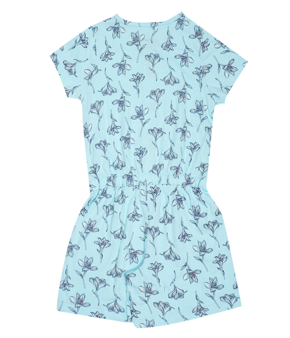 Kids Jump Suits - Cotton, Varies (S M L), Blue, Knee Length, Floral Print | Comfortable Lightweight, Round Neck, Short Sleeves, Casual Style